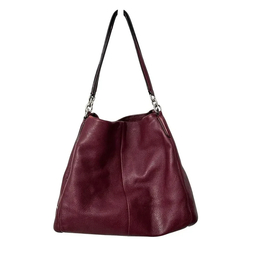 Coach Phoebe Hobo Bag Berry Pebbled Leather Tote Burgundy Wine Purse Shoulder - Picture 3 of 13